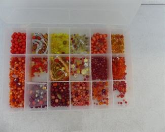 Organizer Full of Beads - Mostly Red, Orange & Yellow