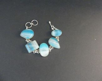 Botswana Blue Agate Toggle Clasp Bracelet - 7"