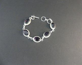 Amethyst Toggle Clasp Bracelet in Stamped 925 Settings - 7"
