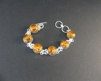 Amber Toggle Clasp Bracelet in Stamped 925 Settings - 7"
