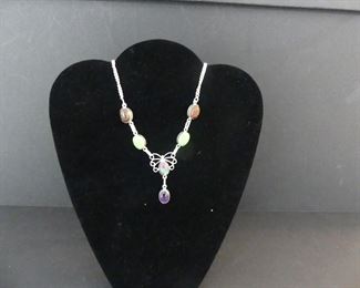 Mosaic Jasper Amethyst Necklace in Stamped 925 Settings - 22"