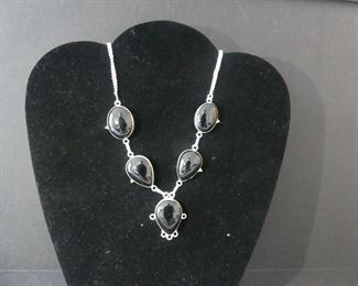 Black Onyx Necklace in Stamped 925 Settings - 22"