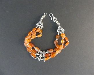 Carnelian Bead S Hook Clasp Bracelet - 8"