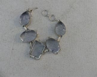 Snake Skin Quartz Toggle Clasp Bracelet in Stamped 925 Settings - 8"