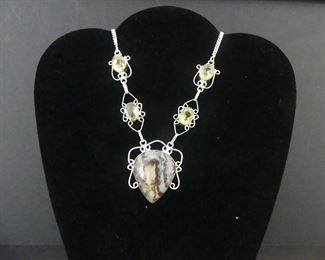 Picasso Jasper/Cintrine Lobster Claw Clasp Necklace in Stamped 925 Settings - 22"