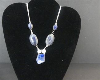 Sodalite Solar Quartz River Pearl Lobster Claw Clasp Necklace in Stamped 925 Settings - 22"