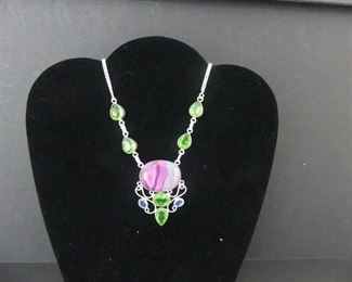 Ethiopian Agate Green Quartz Lobster Claw Clasp Necklace in Stamped 925 Settings - 22"