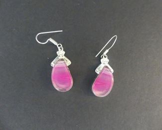 Botswana Agate in Stamped 925 Settings Dangle Earrings