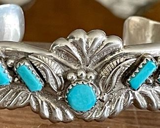 Vintage C. IULE (cecilia) Sterling And Turquoise Cuff Bracelet - Total Weight - 39.7 Grams