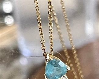 14k CHH Blue Topaz - Opal And Diamond Slide Pendant - 2.1 Grams - RCI 14K Gold 20" Chain - 1.8 Grams
