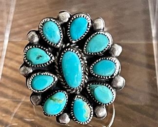 Vintage J M Begay Sterling Silver And Turquoise Ring Size 9 Total Weight 7.4 Grams