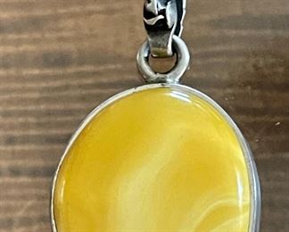 Vintage Butterscotch Baltic Amber And Sterling Silver Pendant