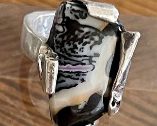 Vintage Indian Blanket Jasper And Sterling Silver Ring Size 9.75 Total Weight 21.8 Grams