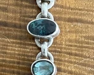 Vintage Mexico Sterling Silver And Stone 7" Bracelet - Amethyst - Opal - Topaz - Quartz And More 29 Grams