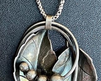 Vintage Early Georg Jensen Sterling Silver Vintage Pin Pendant W Sterling Silver 18" Chain Weight 21.5 Grams