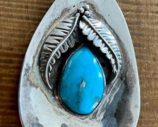 Vintage Navajo Sterling Silver And Turquoise Pendant Total Weight 21.5 Grams