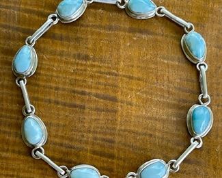 Larimar And Sterling Silver Cabochon 7.25" Bracelet - Total Weight 7.8 Grams