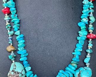 2 Sterling Silver And Turquoise Southwest Necklaces - Coral - Lapis - Seed Bead