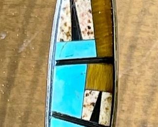 Benson Yazzie Navajo Sterling Silver - Turquoise - Onyx - Tigers Eye Pendant