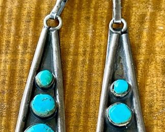 Vintage Sterling Silver And Turquoise Post Earrings - Total Weight 7.3 Grams