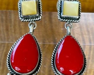Larose Ganadonegro Navajo Red Stone And Mother Of Pearl Earrings Total Weight 13.4 Grams