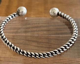 Sterling Silver Woven Cuff Bracelet With Ball Ends Total Weight 21.3 Grams