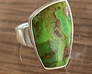 Barse Sterling Silver And Green Turquoise Ring - Size 7.5 Total Weight 8.7 Grams