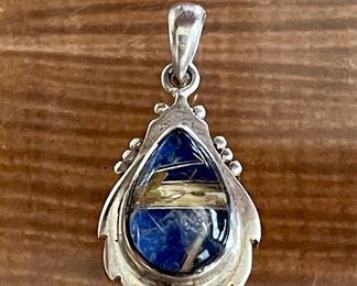 Rutilated Quartz And Lapis Doublet Sterling Silver Pendant Total Weight - 6.2 Grams