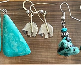 3 Pairs Of Turquoise And Silver Southwestern Wire Back Earrings
