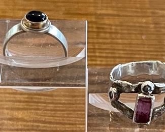 Sterling Silver & 14K Gold Band Amethyst Ring & Hand Made Sterling Silver & Rectangle Cut Amethyst Ring