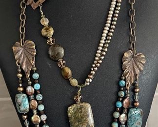 2 Artisan Multi Strand Bead And Metal Necklaces - Art Glass Beads - Metal And Stone Beads