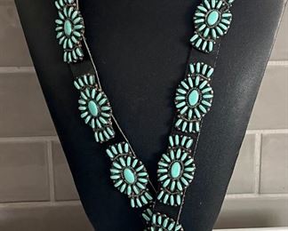 Stunning Rosana Williams Navajo Signed Concho 46" Belt Sterling Silver & Turquoise On Leather 104 Grams Total