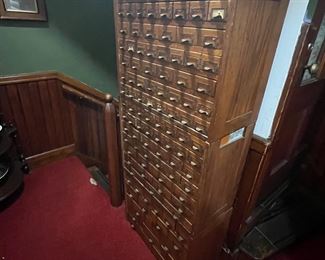 Victorian oak hardware store cabinet