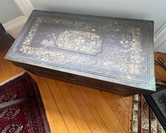 antique chinese painted pigskin chest, circa. 1880's