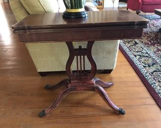 Antique wood harp table. 