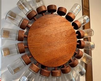 Digsmed 18 Jar Mid Century Vintage Teak Spice Rack- Spins