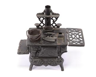Miniature Crescent Cast Iron Stove w/ accessories