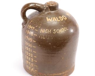 Vintage Stoneware Crock: Waldo High School vs. Alumni Trophy Jug