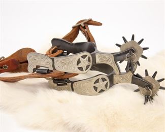 Ornate Cowboy Spurs & Pelt