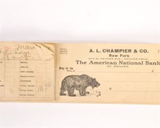 Antique Fur Trapper Company check book