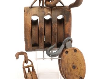 Group wooden Block & Tackle Pulleys