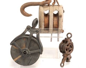 Group wooden Block & Tackle Pulleys