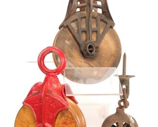 Group wooden Block & Tackle Pulleys