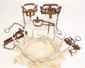 Antique Hunting Traps, Antlers & Fur Pelt