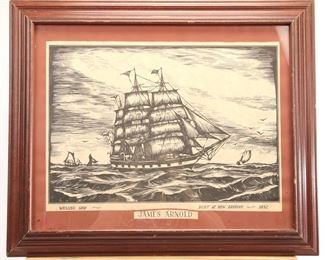 James Arnold Tall Ship Woodblock Print