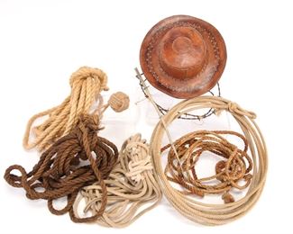 Ropes, Lasso, Leather cowboy hat, barbed wire