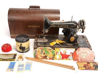 Antique Singer Sewing Machine w/ Notions