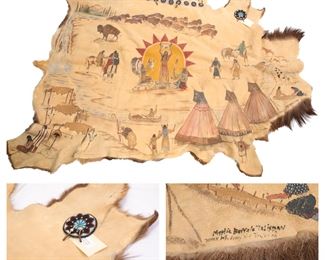 Painted Native American Elk Skin- Mystic Buffalo Talisman