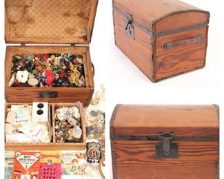 Antique Sewing Chest Full of buttons and notions