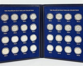 1948-1963 The Franklin Half Dollar 90% Silver Collection Album W/ Certificate Of Authenticity 32 Coins In Total